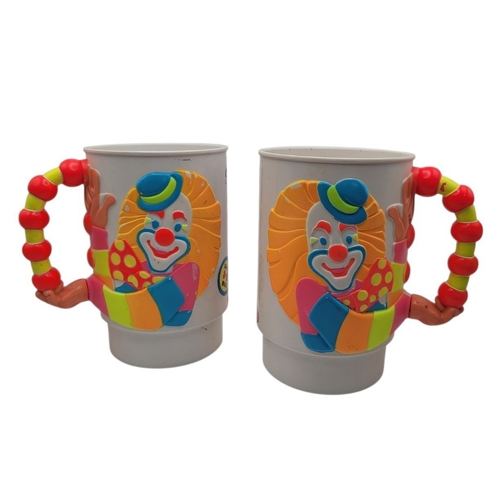 Set of 2 Vintage Ringling Bros & Barnum Bailey Circus Clown Neon 3D Mug Cup 1990